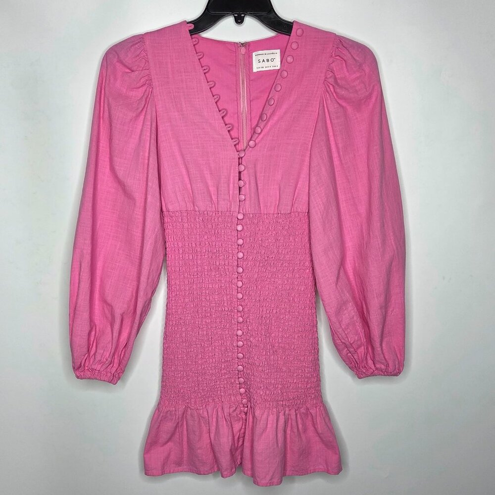 SABO Skirt Elliot Dress Australia Size XS Pink Puff Sleeve Button Up